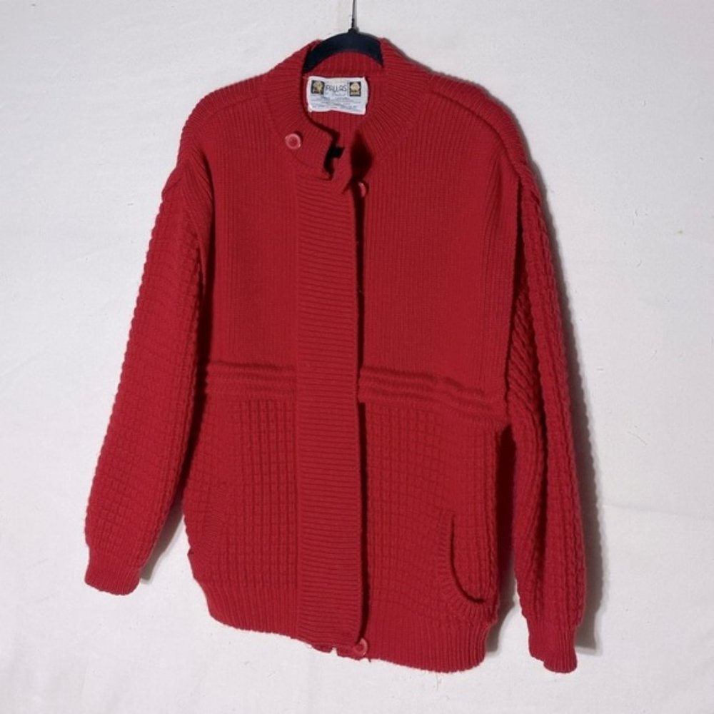 Vintage Pallace Red Wool Hand Loomed Full zip Cardigan Jacket M